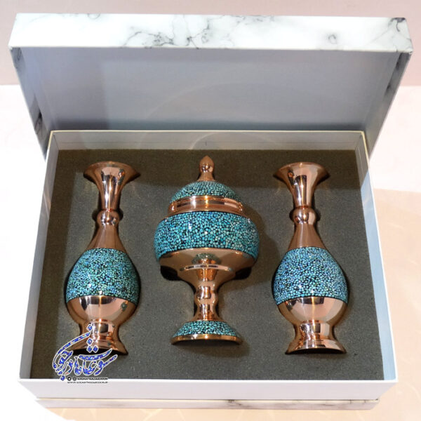 باکس هدیه فیروزه کوبی طرح 1 | گلدان فیروزه کوبی، شکلات خوری کوچک فیروزه کوبی