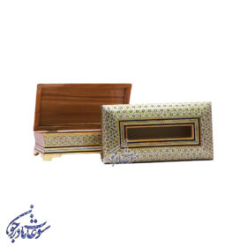 ست جعبه دستمال کاغذی و کارد و چنگال خاتم مدل پره وارو