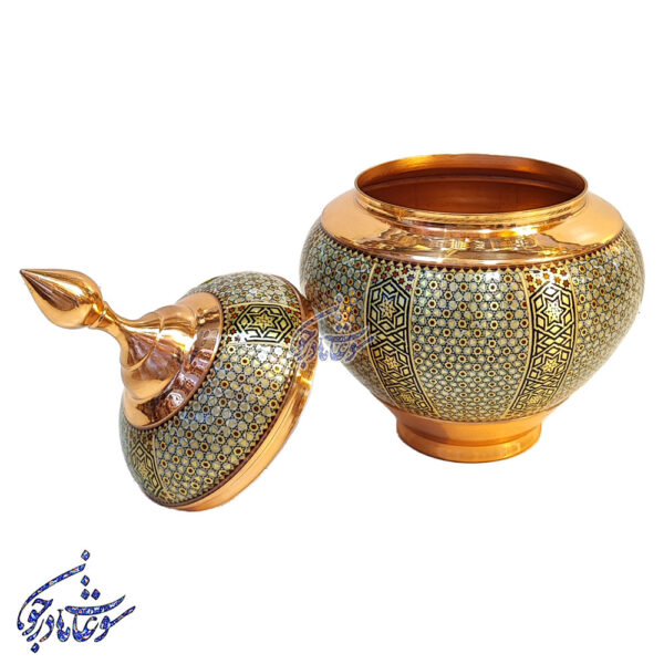 قندان سیبی سایز بزرگ مس و خاتم