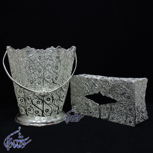جا دستمال و سطل ملیله کاری