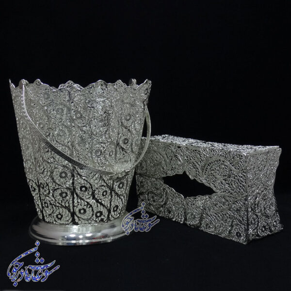 سرویس جا دستمال و سطل ملیله کاری