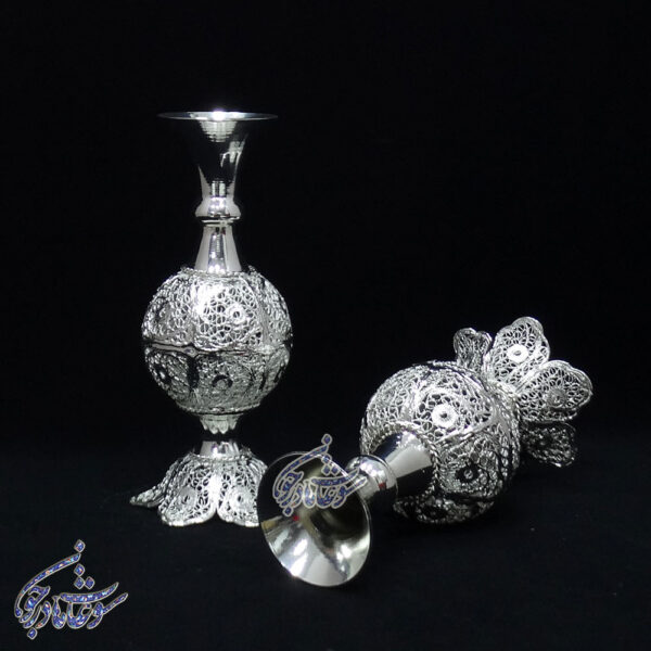 گلدان توپی پایه دار ملیله کاری