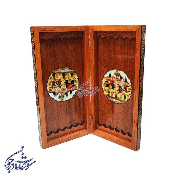 تخته نرد خاتم و تذهیب چوب راش طرح چوگان