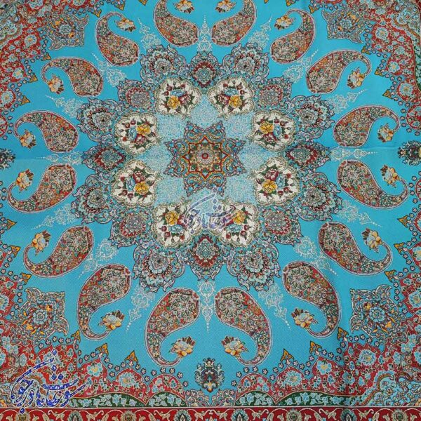 رومیزی ترمه 7 رنگ طرح بته جقه آبی