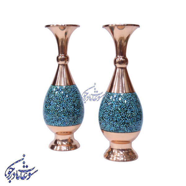 گلدان فیروزه کوب مدل صراحی سایز 25 دوتایی