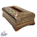 جا دستمال خاتم کاری با طرح گل و مرغ
