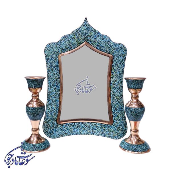آینه شمعدان فیروزه کوب متوسط-2