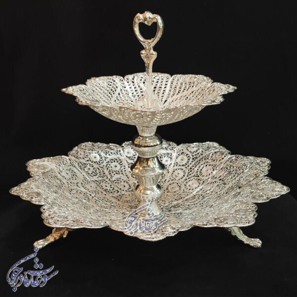 شیرینی خوری گرد دو طبقه ملیله کاری سایز بزرگ - Image 2