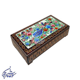 جعبه جواهرات خاتم کاری طرح گل و مرغ