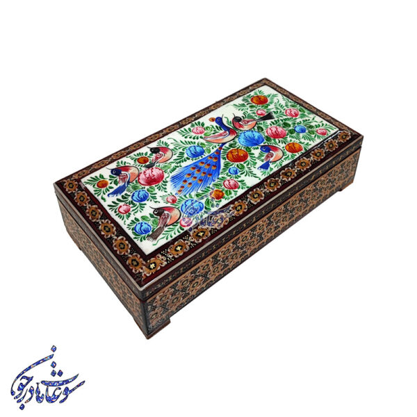جعبه جواهرات خاتم کاری طرح گل و مرغ