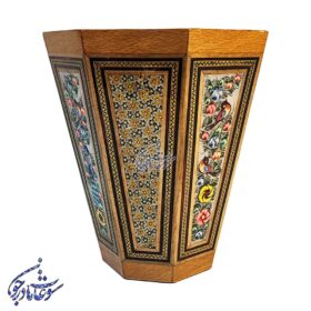 سطل خاتم کاری طرح گل و مرغ متوسط