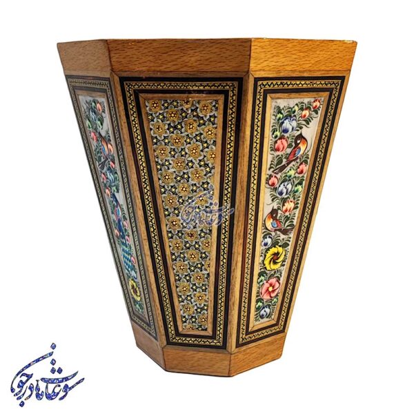 سطل خاتم کاری طرح گل و مرغ متوسط