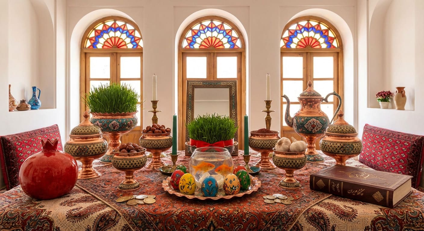 ست سفره هفت سین و ظروف صنایع دستی ویژه عید نوروز