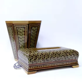 ست جا دستمال و سطل خاتم کاری